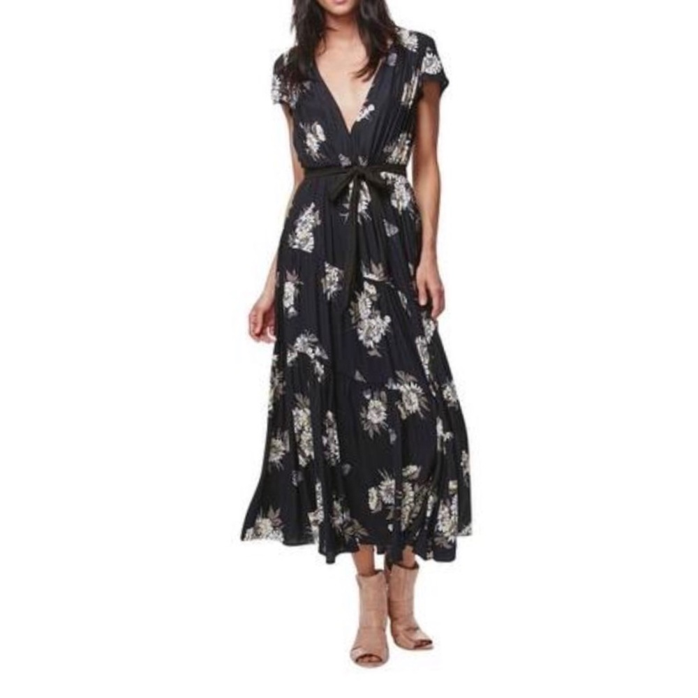 Free People medium grey floral tiered maxi dress